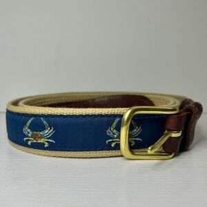 Preston Made in England Leather & Canvas Crab Coastal Print Preppy Belt Size 40